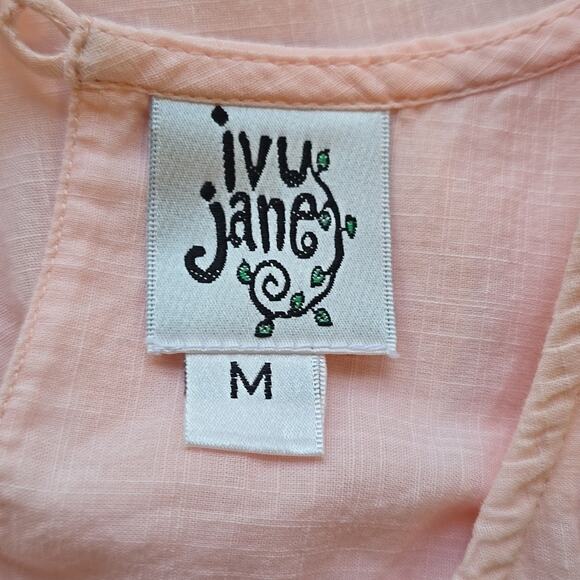 MM Ivy Jane Pink Embroidered Top Womens Size M 100% Cotton Boho Cottage Feminine - Picture 9 of 10
